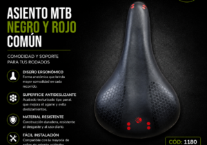 Asiento MTB negro y rojo común